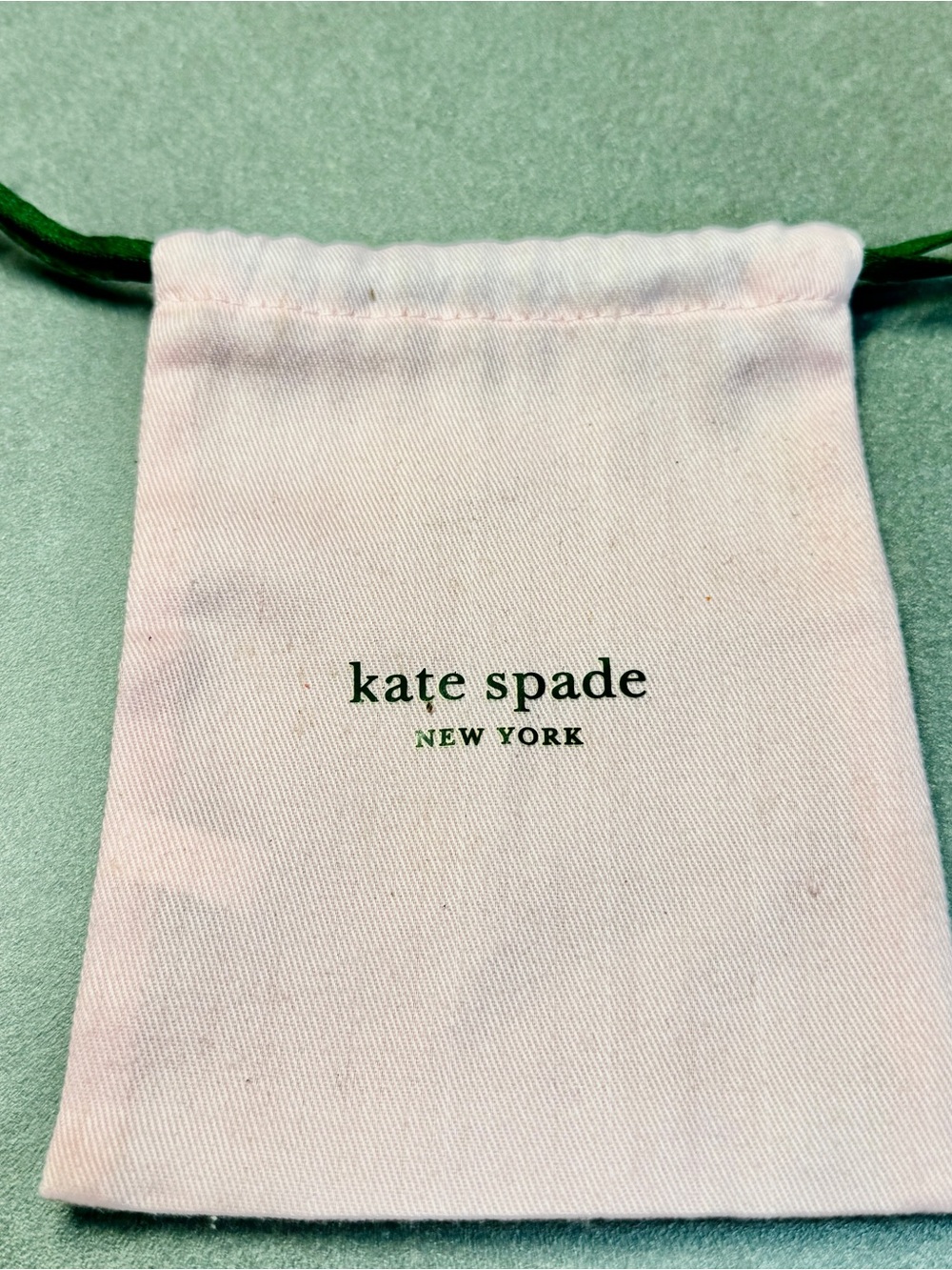 kate spade Pale Pink Drawstring Pouch with Green Logo